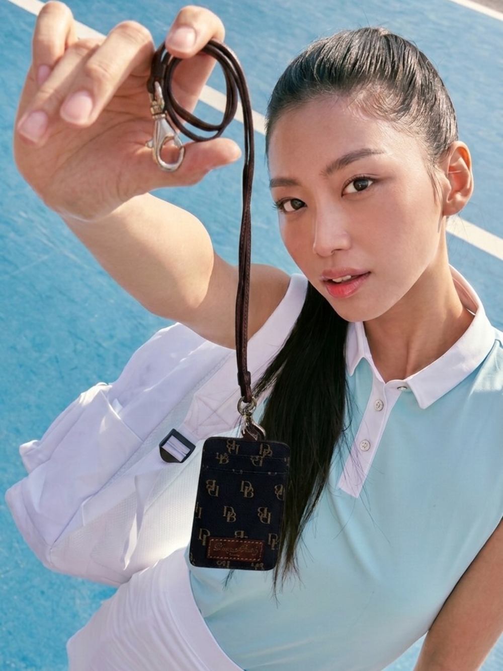 Dooney & Bourke Navy and Brown Logo Card Holder Lanyard